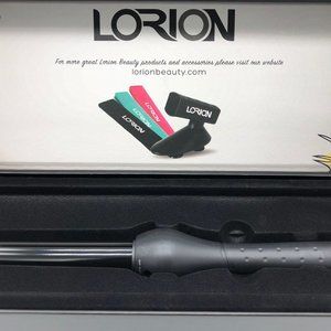 Lorion Salon Grade 1" Black Clipless Curling Iron w Heat Resistant Glove